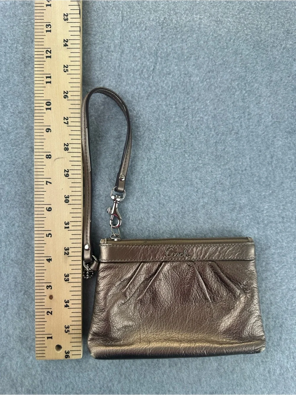 Coach Metallic Bronze Pleated Zip Wristlet